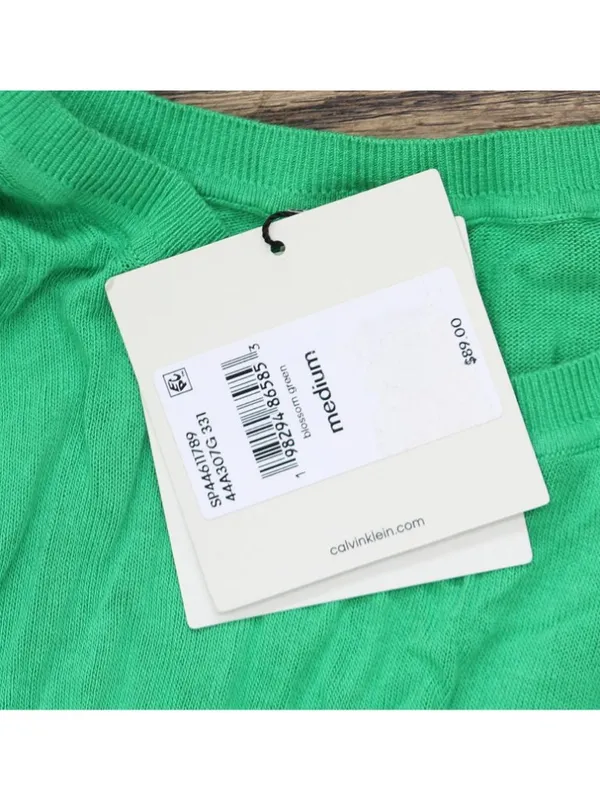 NWT Calvin Klein Fine Gauge Lightweight Short-Sleeve Sweater Blossom Green M - Image 10