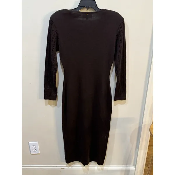 Vintage Carole Little Sweater Dress Duster Floral Embroidered Midi Wool Brown - Image 4