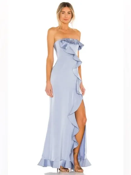 NBD Revolve Luna Gown in Baby‎ Blue Maxi Dress Ruffle Formal Cocktail Womens M - Image 2