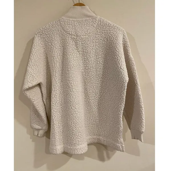 Aerie Fuzzy Fluffy Soft Pullover Warm Quarter Zip Sweater Cream Women's Small - Image 3