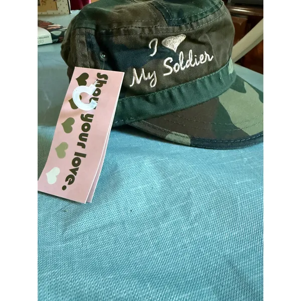 US Allegiance I Heart My Soldier Camo Cadet Hat Pink Embroidery NWT - Image 2