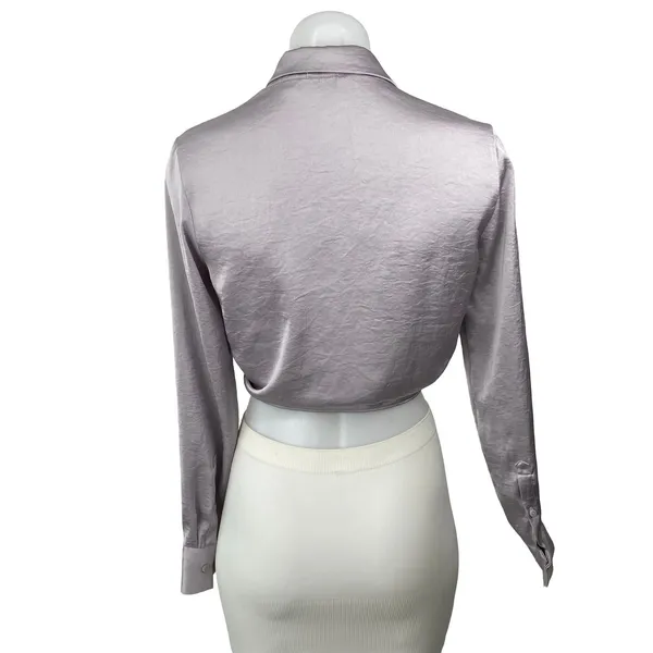 Aritzia Wilfred Purple Lilac Silk Satin Long Sleeve Crop Tie Button Up Shirt XS - Image 4