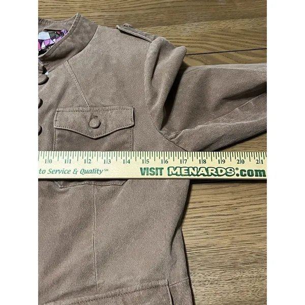 Twiggy London Tan Genuine Leather Button Down Coat Size XS Military Modern City‎ - Image 7