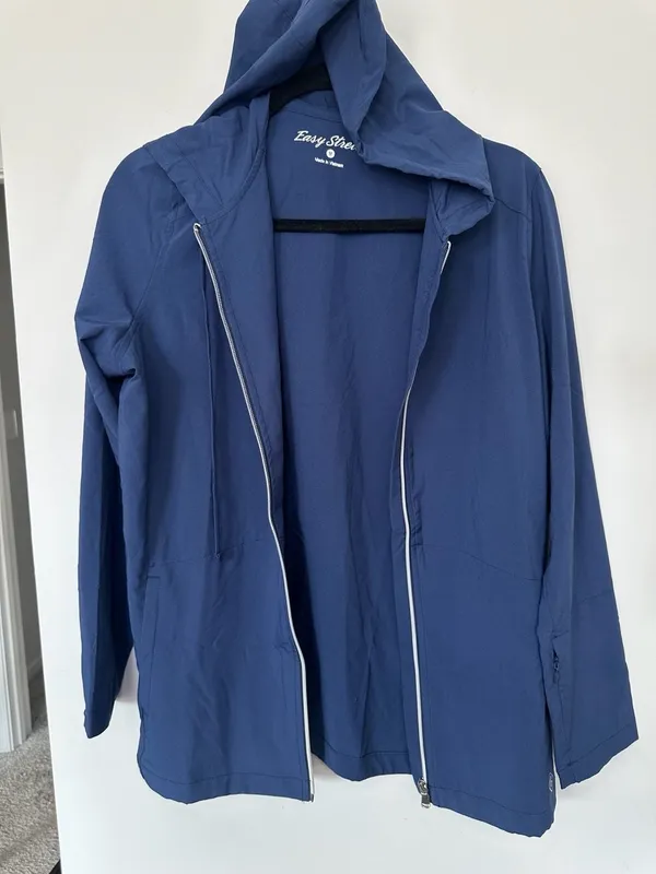 Easy Stretch Long Sleeve Zip-Front Hoodie Blue Medical Scrub Jacket - Image 6