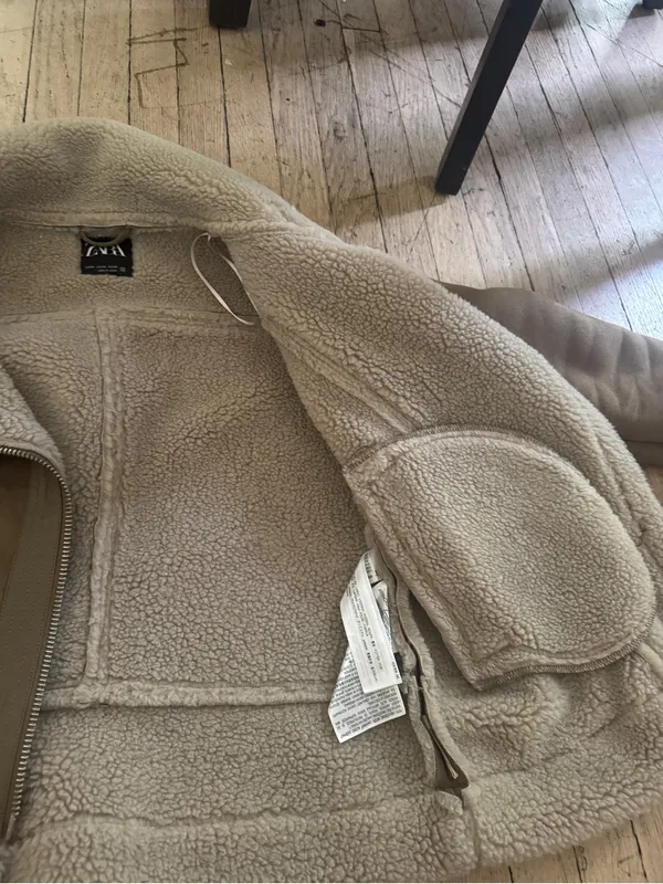 Zara Taupe Suede-Look Shearling Moto Jacket - Image 7