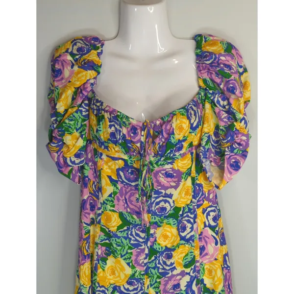 Zara Green‎ Purple Yellow Floral Mini Corset Dress Womens Large Coquette Girl - Image 4