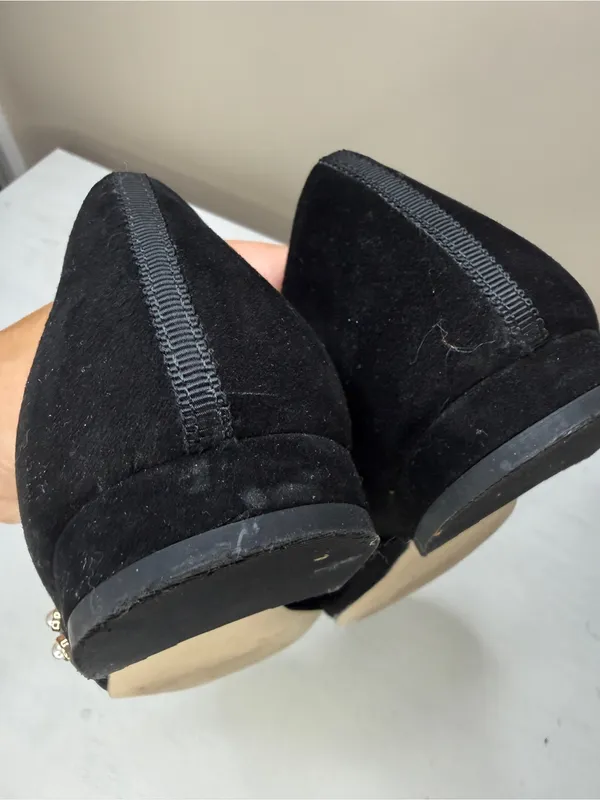 Boden Black Mary Jane Ballet Flats Pearl Strap Suede Size 37 Academia Office - Image 9