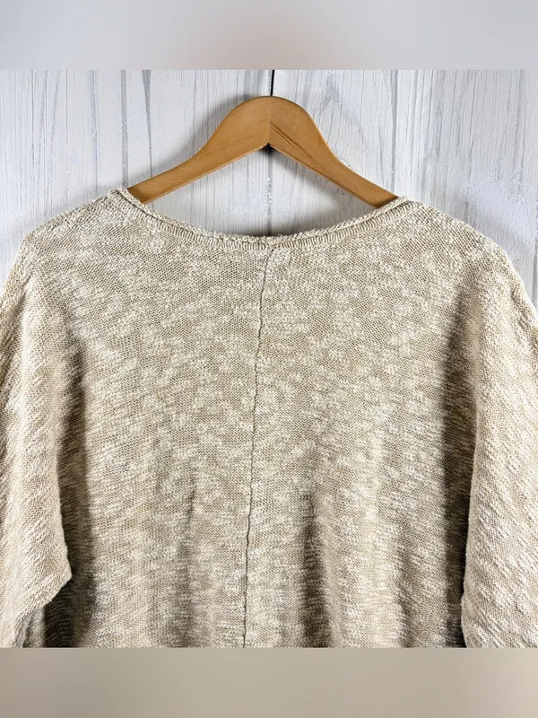 JM COLLECTION Oversized Beige Marled Knit Cardigan 1/2 Sleeve Boho Metallic, XL - Image 7