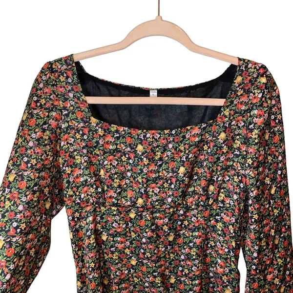SHEIN Floral Midi Dress Long Sleeve‎ Square Neck Cottagecore Large - Image 2