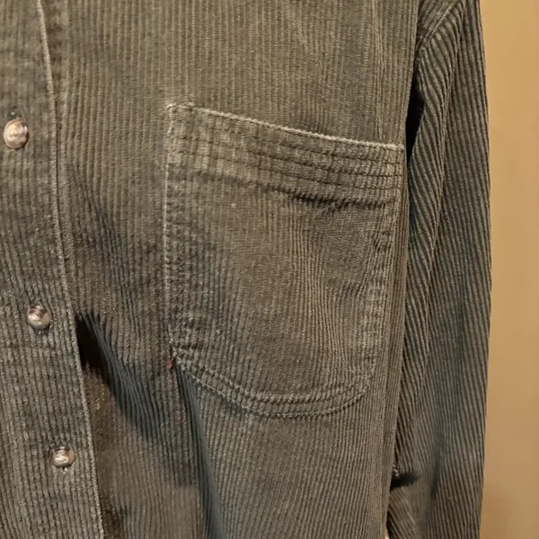 American Eagle Oversized‎ Corduroy Shacket Large Olive Green Button Front Y2K - Image 4