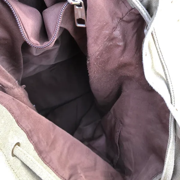 Y2K Vintage Unisex Preppy Academia Khaki Brown canvas l messenger backpack book bag purse cargo pockets. Great for school, university, work. Can fit most books laptops #boho #granola #hippie #adventure #gypsy Measurement in pics - Image 3