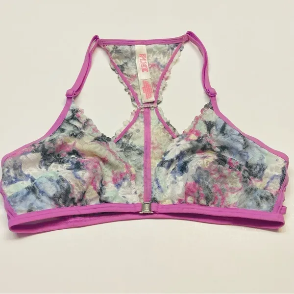 Pink Victoria's‎ Secret Bralette Small Purple Tie Dye Lace Strappy Racerback - Image 5