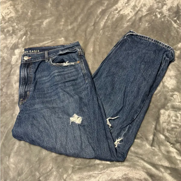 American Eagle Outfitters Ex Boyfriend Ripped Wide Leg Jeans - Dark Blue - Image 2