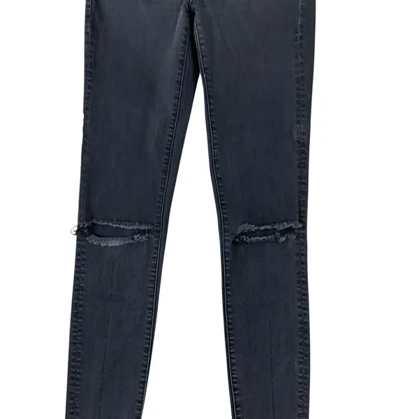American Eagle Gray‎ Super Hi Rise Jegging 6 X-Long Distressed Raw Hem Stretch - Image 3