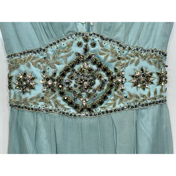NWT Mandalay N Turquoise Silk Beaded Embellished Maxi Evening Gown Dress Size 6 - Image 4