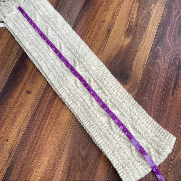 100% Merino Wool Aran Style Cable Knit Fringe Scarf Made in Ireland - Image 8