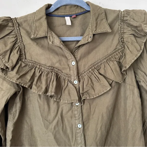 Pilcro Long Sleeve Ruffle Blouse Sz S Cotton Button Front Western Anthropologie - Image 4