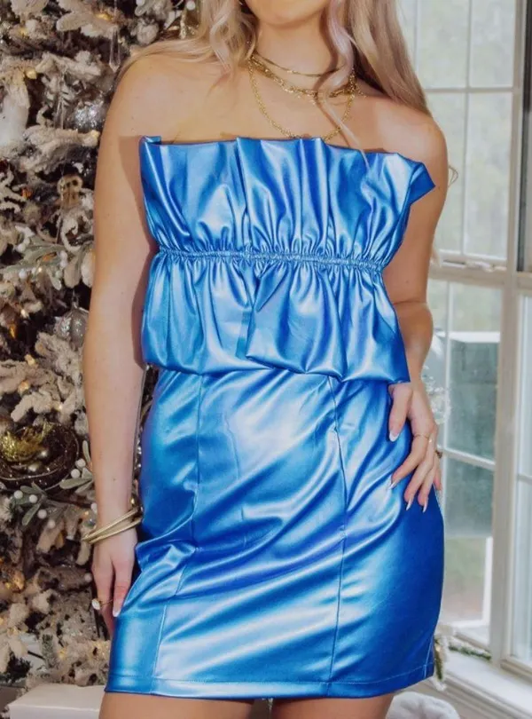 Glam Metallic Blue Ruffle Top Dress - Image 3