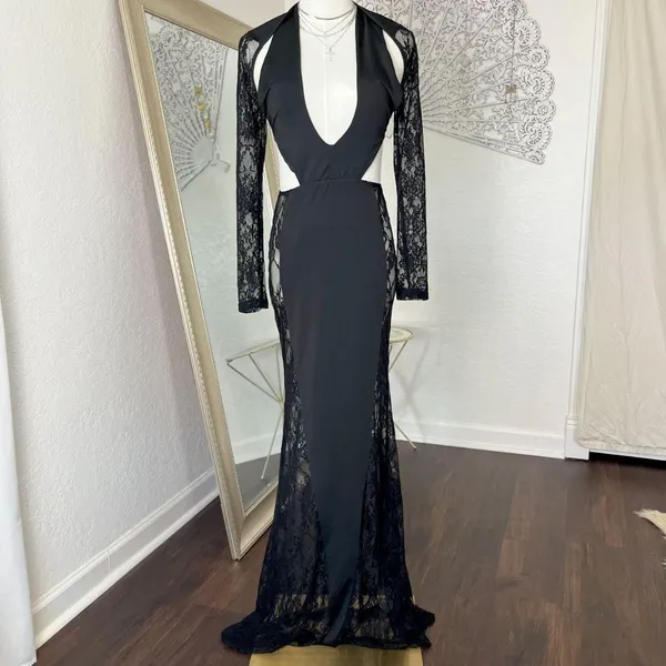 Sexy Sultry Black Lace Sheer Cutout Bodycon Evening Going Out Dress S - Image 2