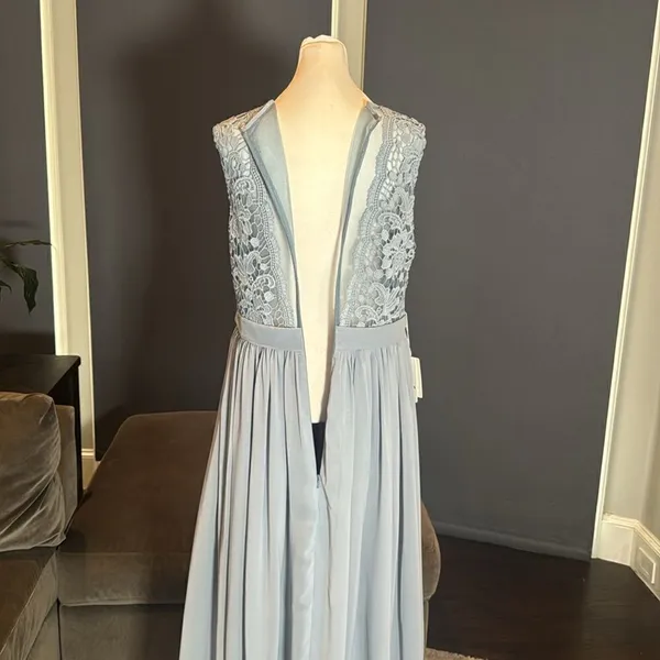 Women’s Blue Gray Chiffon & Lace Full Length Bridesmaid Formal Dress Size 12 NWT - Image 6