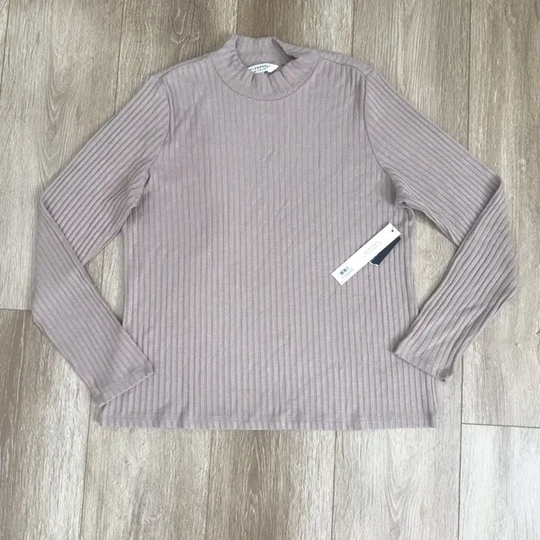 NWT Liverpool Mock Neck Ribbed Knit Top Sandstone Tan Size Large LM8229K61 - Image 4