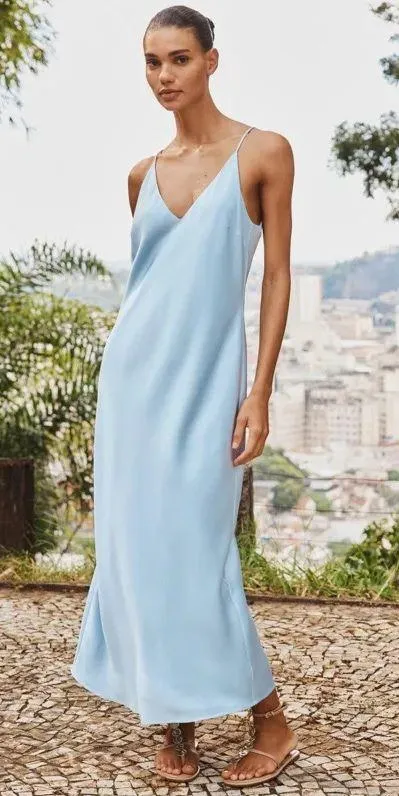 Zara Elegant Blue Satin Slip Dress evening wedding holiday - Image 11