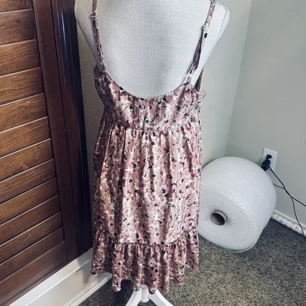 Fossil Pink Mini Dress Watercolor Abstract sleeveless M‎ Ruffle Hem Party Corset - Image 6