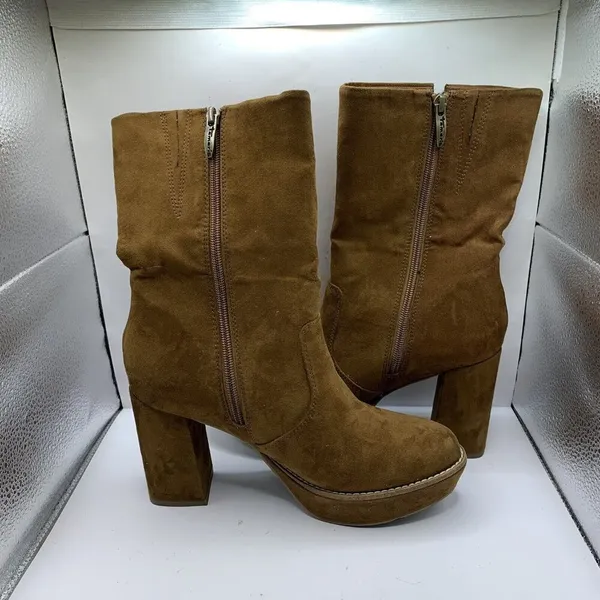 Tamaris mid ankle heel boots suede platform chunky 80’s Almond toe size 40 US 9 - Image 7