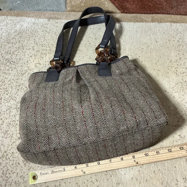 Old Navy Herringbone Bag Dark Academia Tortoise Chain‎ Link Shoulder Bag - Image 3
