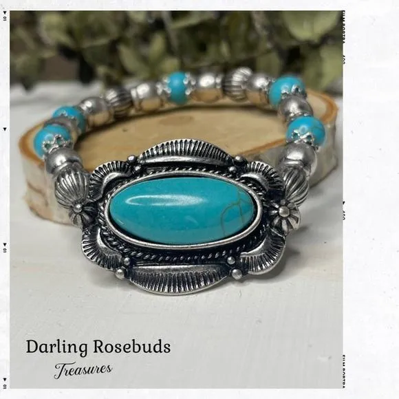 Boutique Western women’s Howlite turquoise and silver stretch bracelets. - Image 2