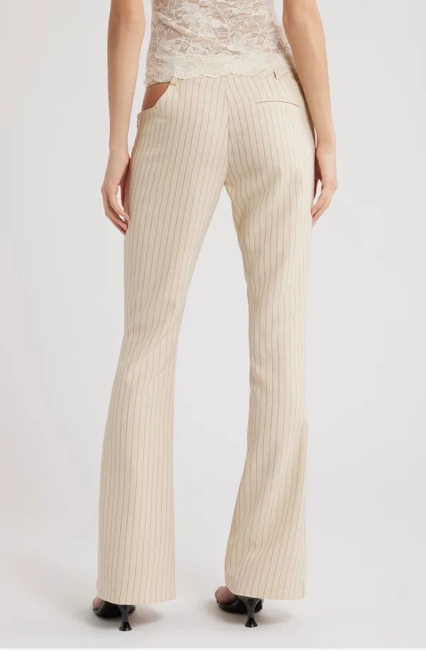 Lioness Yves pinstripe cutout belted flare pants - Image 2