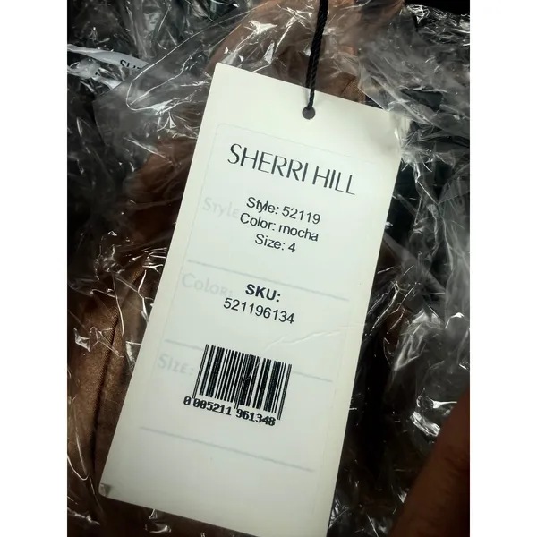 NWT Sherri Hill 52119 Mocha Silk Charmeuse V Neck High Slit Prom Gown Dress 4 - Image 3
