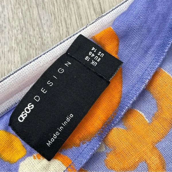 Asos Strapless Dress tile printed rikrak womens Purple size 14 party resortwear - Image 2