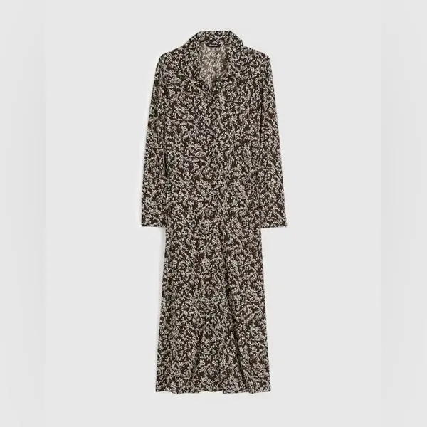 Madewell Ruched Midi Shirt Dress Size 12 Black Ivory Floral NWT - Image 4