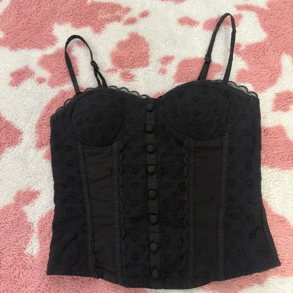 Black Lace Corset-Inspired Bustier Top – Soft Boning, Button Front, Coquette Y2K Aesthetic 🕯️ - Image 2