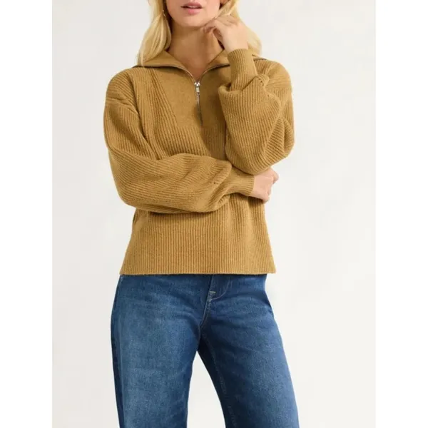 Free Assembly Womens Sweater Size M Brown Antelope Half Zip Mock Neck Knit - Image 5