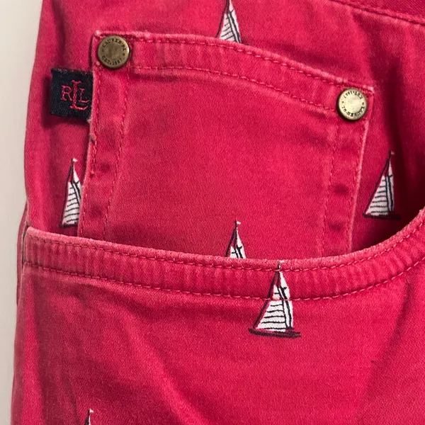 Ralph Lauren Red Sailboat-Print Dress Capris - Image 4
