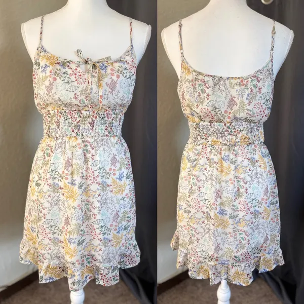 Altar'd State Floral Smocked Mini Dress S Cottagecore Botanical Ruffle - Image 2