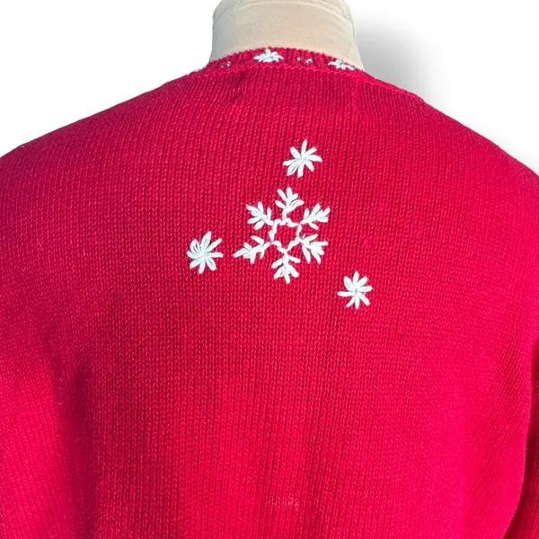 Vintage Y2K Tiara International Santa‎ Snow Globe Red Christmas Holiday Sweater - Image 5