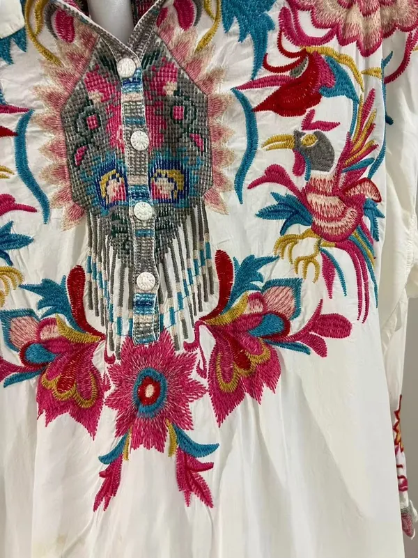NWOT Johnny Was Floral Embroidered Long Sleeves Blouse Boho Chic Size L - Image 10