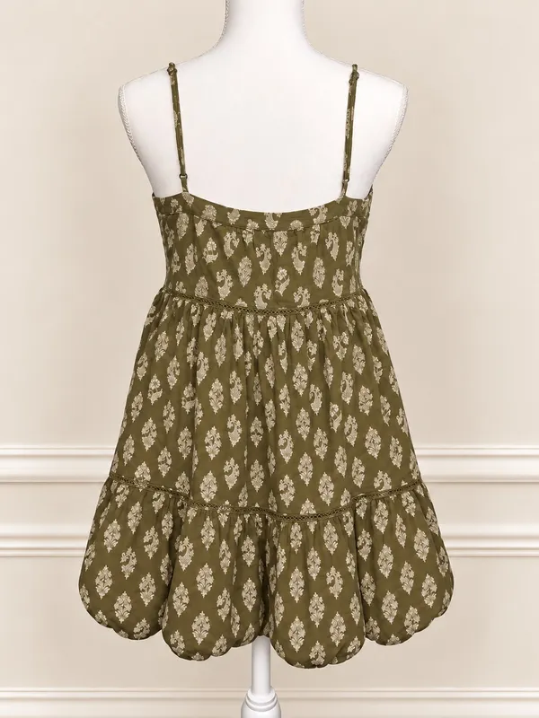 Urban Outfitters Olive Paisley Fully Lined Ruffle Mini Dress M Tiered TumblrEra - Image 5