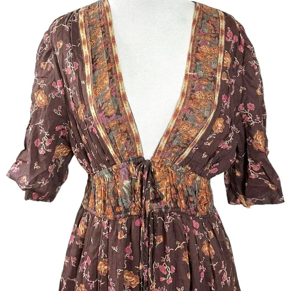 Free People Lysette Maxi Dress Floral Brown Small Bohemian Gypsy Hippie Bells - Image 10