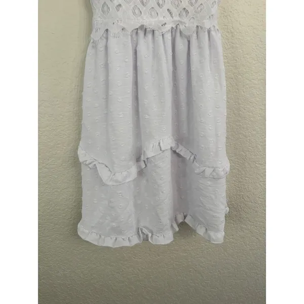 rue21 Dress Small White Lace‎ Swiss Dot Tiered Ruffle Mini Boho Coquette - Image 4