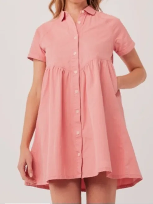 Pact Chambray Denim Mini Shirt Dress Pink Size XS - Image 2