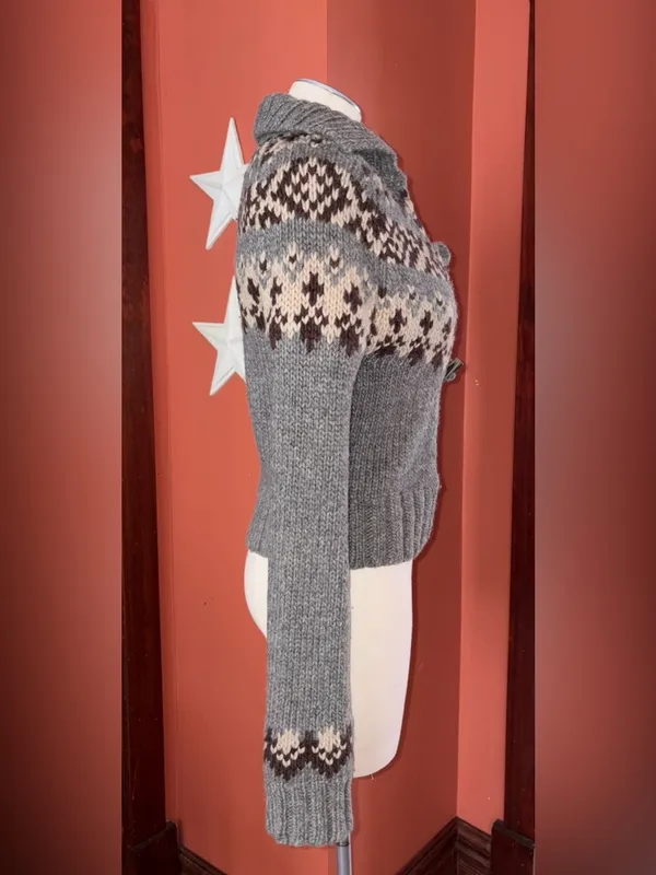 Abercrombie Vintage Y2K Gray Nordic-Pattern Women’s Knit Sweater Jacket - Image 2