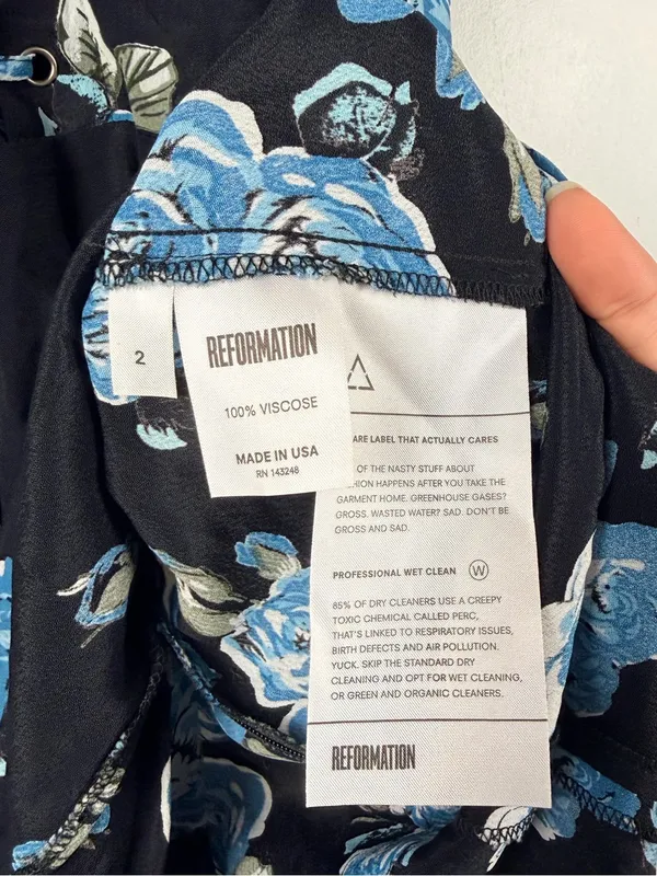 Reformation Koa Dress lace up in Briar floral black blue size 2 - Image 3