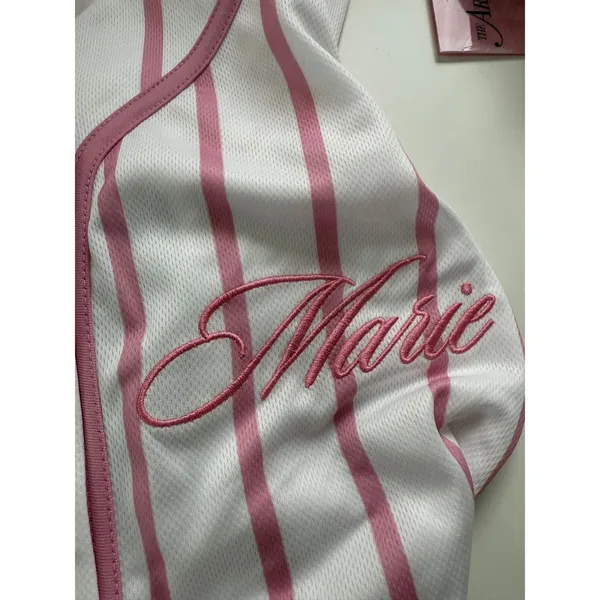Disney The Aristocats Marie Baseball Jersey Pink White Striped Shirt Small NEW - Image 3