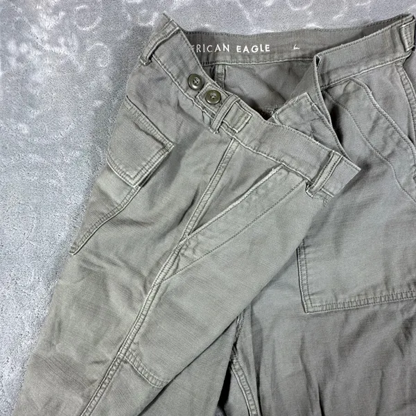 American Eagle Women 14 Olive Green Utility Cargo Pants High Rise Button Fly - Image 7