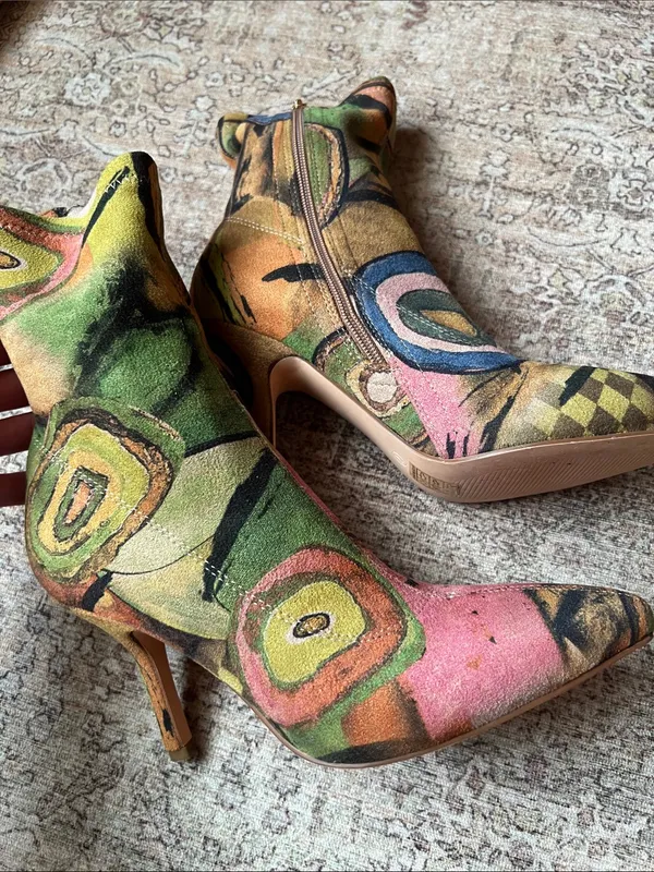 Vivianly Printed Abstract Booties Heels 7 - Image 4