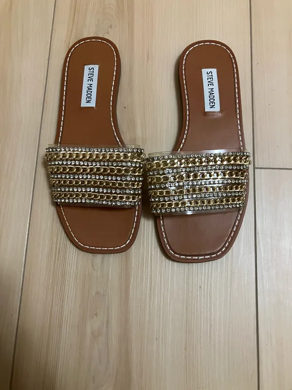 Steve Madden Gold Chain Women's Slide Sandals Size 8.5 - Image 4
